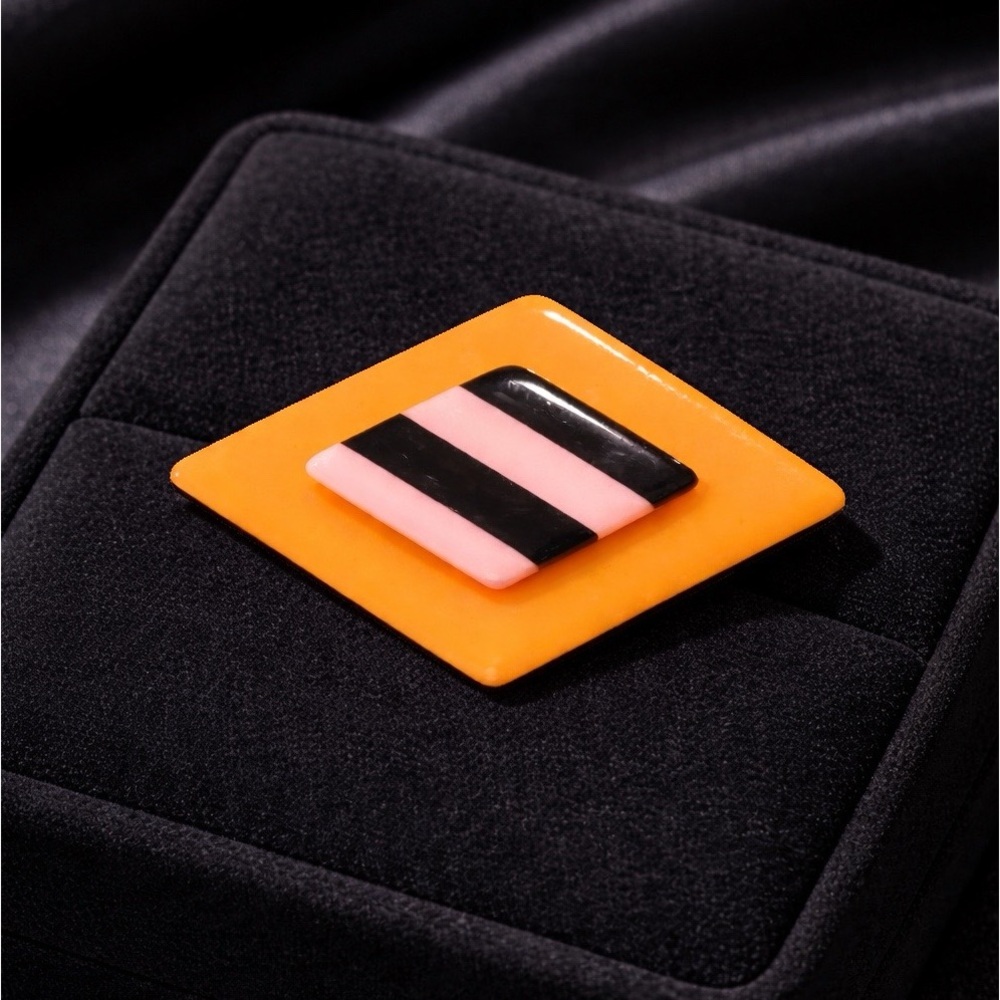 Vintage Mod Geometric Brooch Yellow Black White Statement Pin